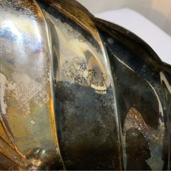 INTERNATIONAL SILVER PLATE 15" LEAF BOWL TROPICAL 8114 TARNISHED - Picture 4 of 7